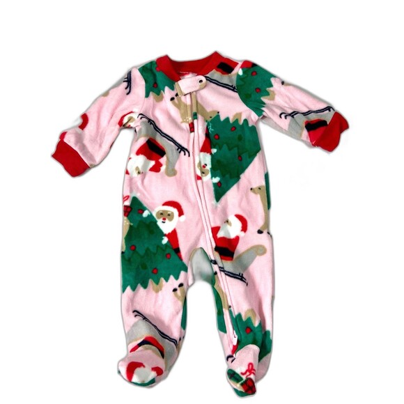 Carter’s Fleece Christmas Pajamas NEW 3M Santa Claus Christmas Tree Print - Picture 1 of 4